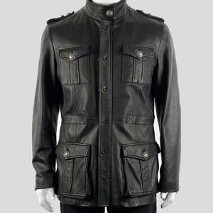 ROYAL UNDERGROUND Vintage Leather Jacket Military Utility Classic Black Sz L EUC